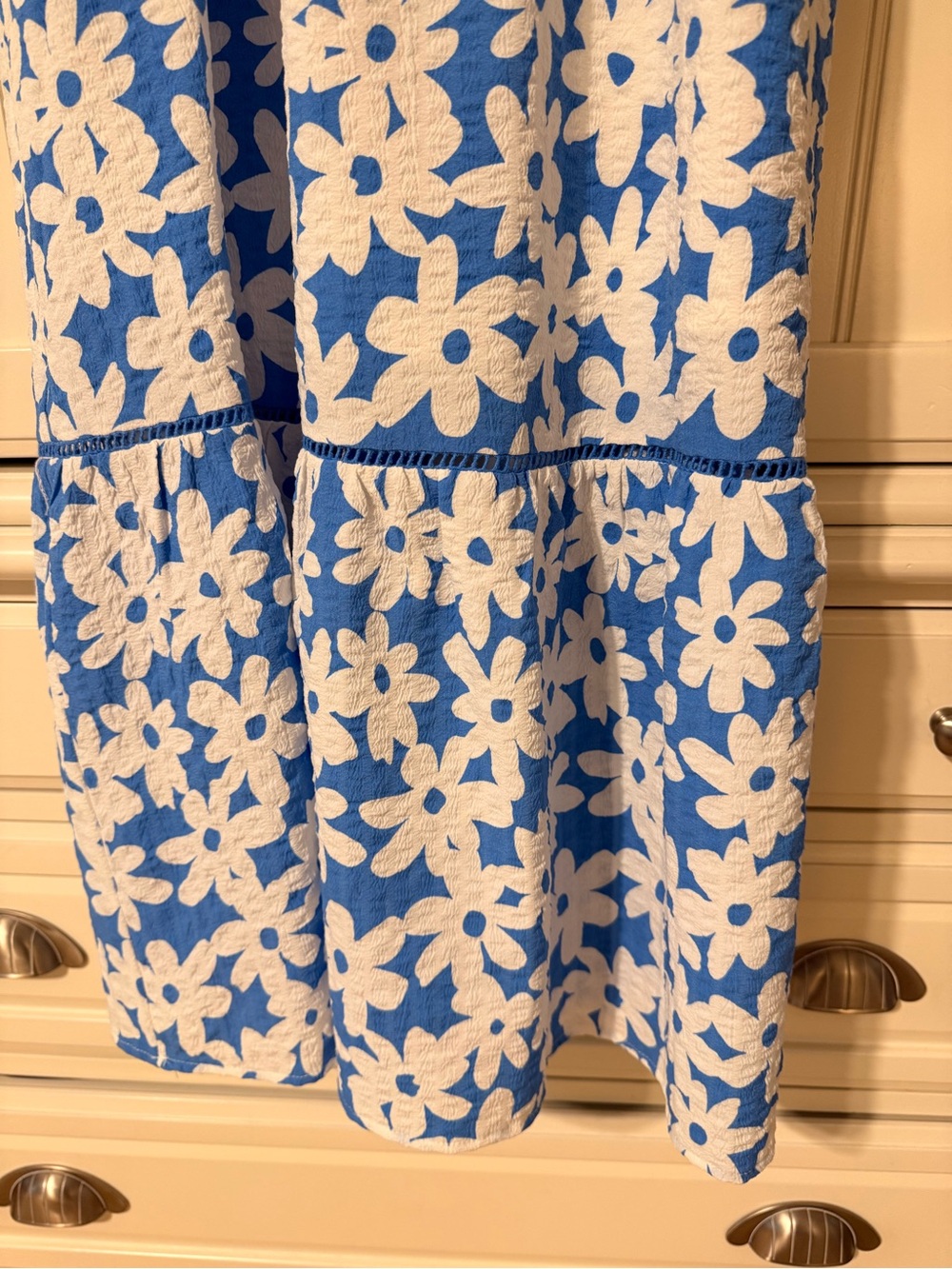 THML Blue and White Floral Smocked Midi Dress size XS - Picture 2 of 6
